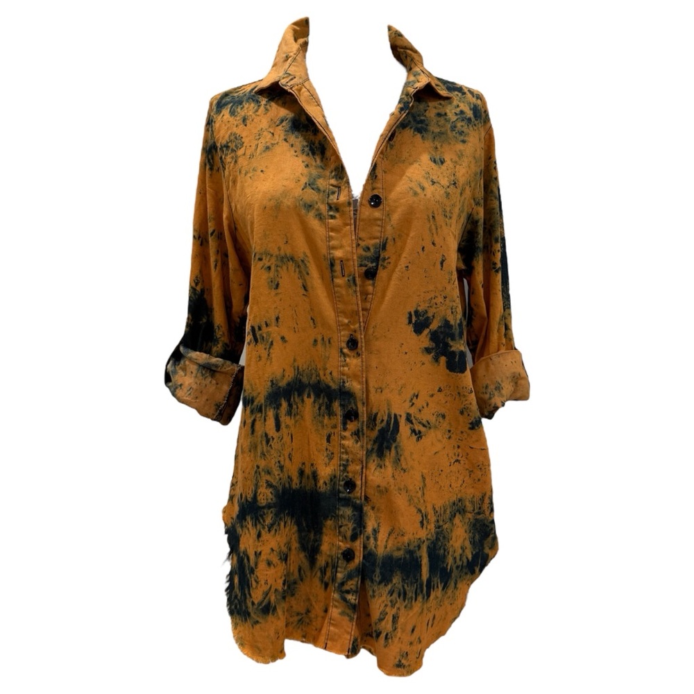 Thrill Jeans Denim Distressed Acid Wash 100% Cotton Retro High Low Shirt